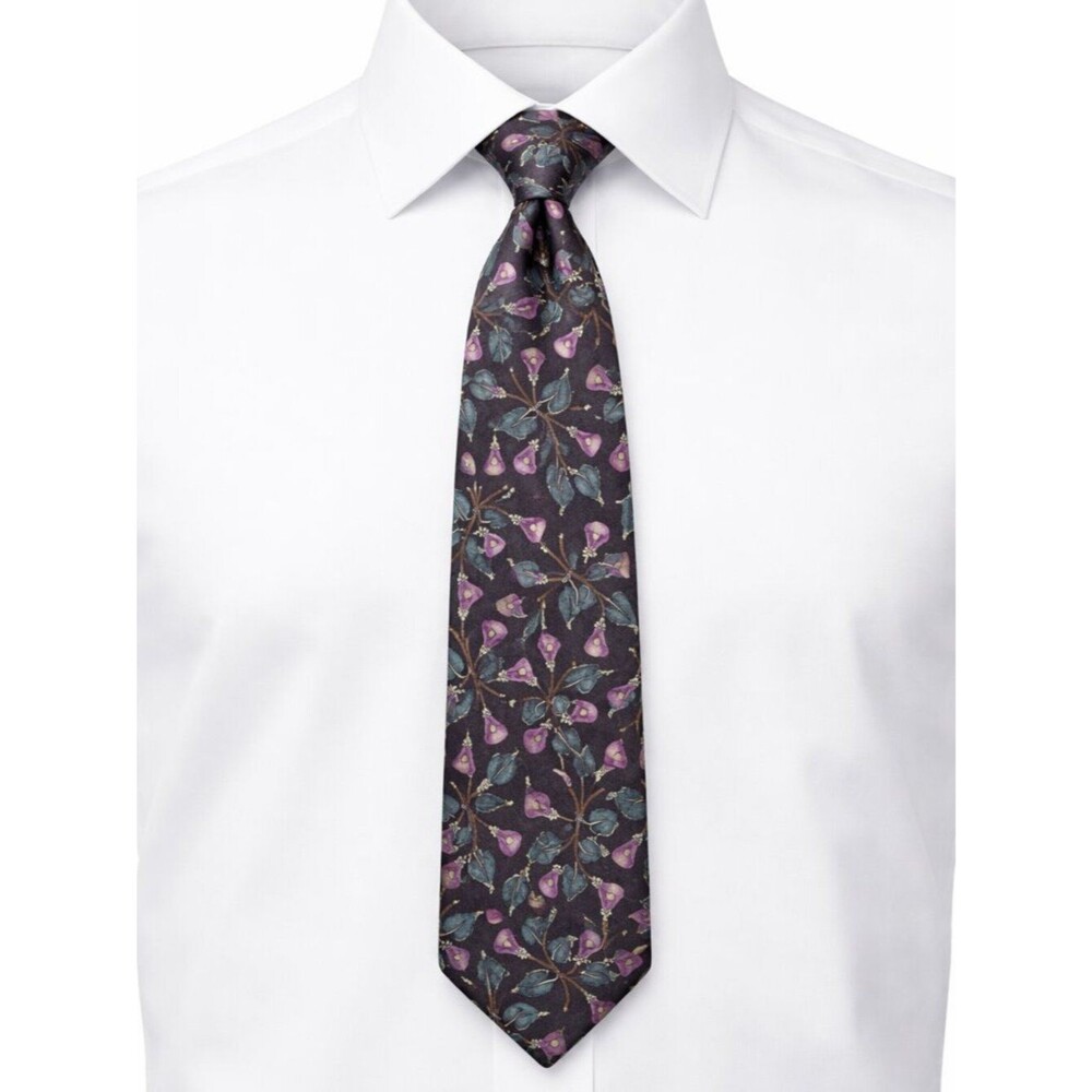 Valentino Floral 100% Silk Tie Black Purple Blue Made in Italy 4"